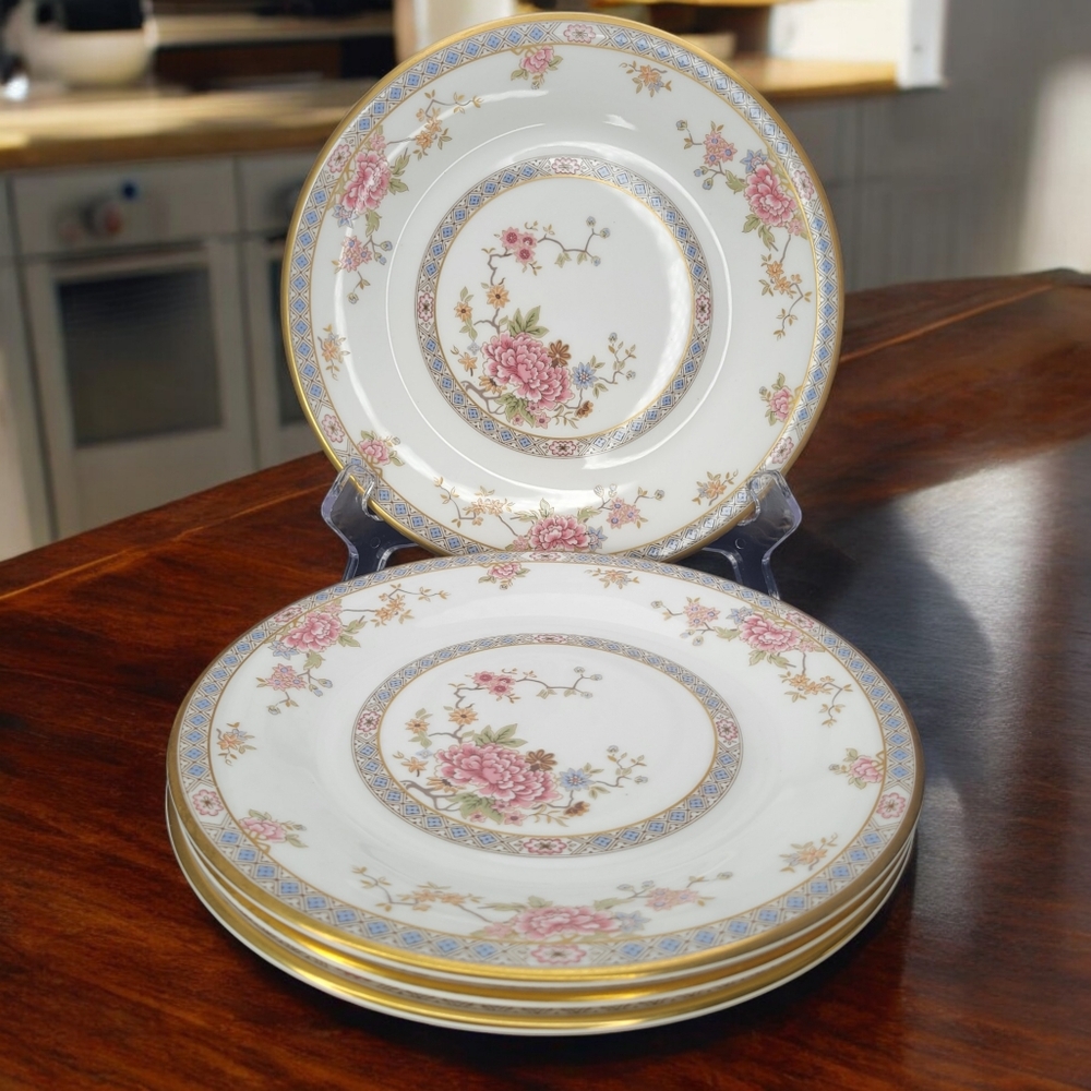 4 Royal Doulton England "Canton" Salad Plates 8" H 5052 MCM 1977 Gold Trim